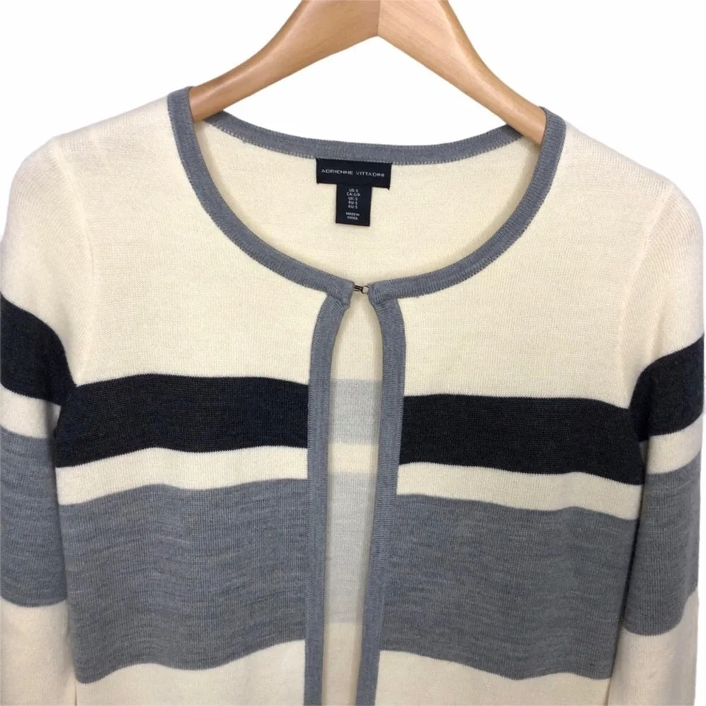 Adrienne Vittadini Open Front Striped Cardigan Size Small Gray Coatigan - Picture 3 of 9